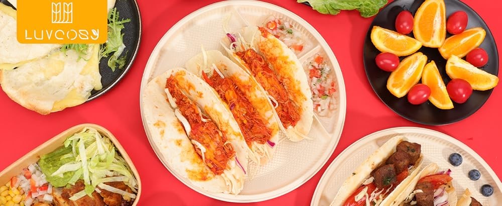 10'' Lar Disposable Taco Plates, 3-Taco & 4-Sides, Biodegradable