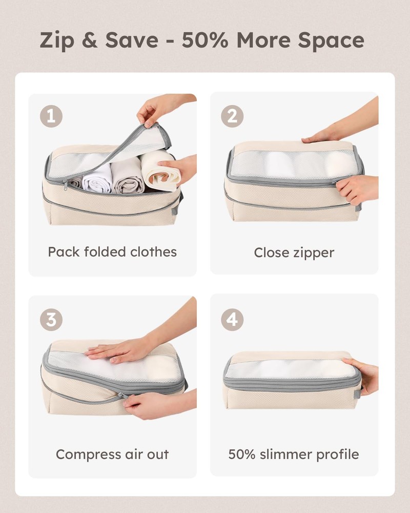 6 Set Compression Packing Cubes for Travel, Bonus Versatile Drawstring Backpa...