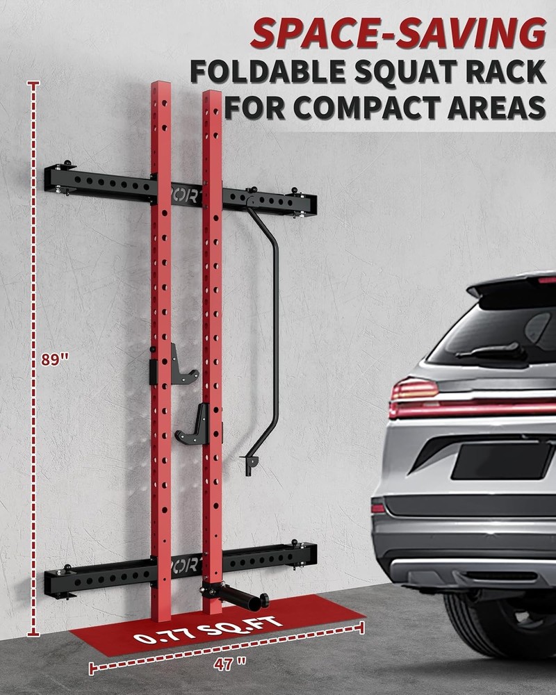 Foldable Squat Rack: 1000 LBS Capacity, Space-Saving with Pull-Up Bar & Landmine