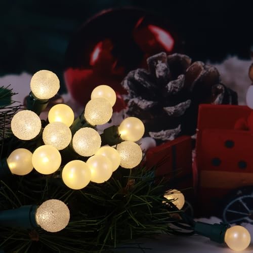 Globe String Lights 50 LED Christmas Lights String, Round Pearl Warm White