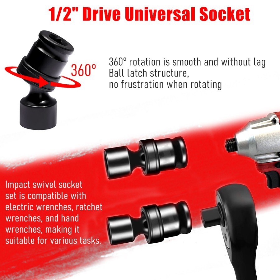 15pcs Impact Universal Swivel Socket Set, 3/8" Inch