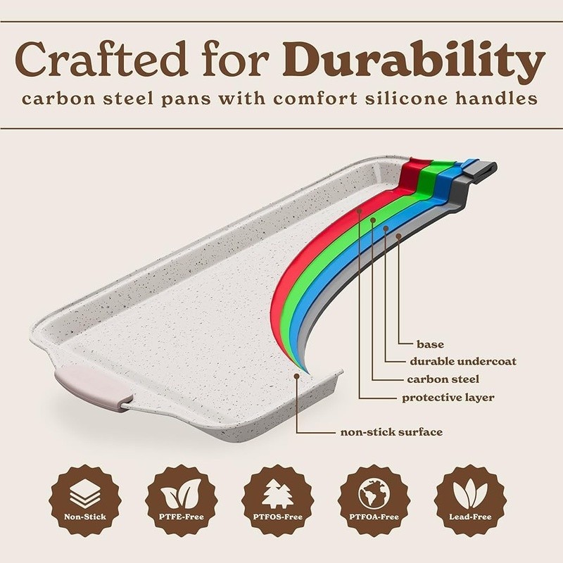 10 Piece Heavy Duty Nonstick Bakeware Set Stackable Nesting Silicone Handles New