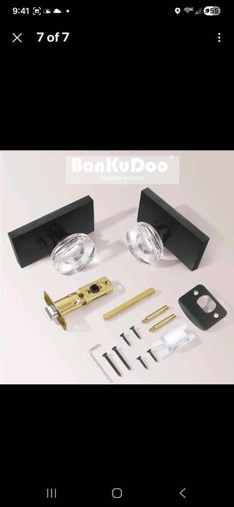 BonKuDoo Glass Door Knobs Interior Privacy 1 Pack, Matte Black