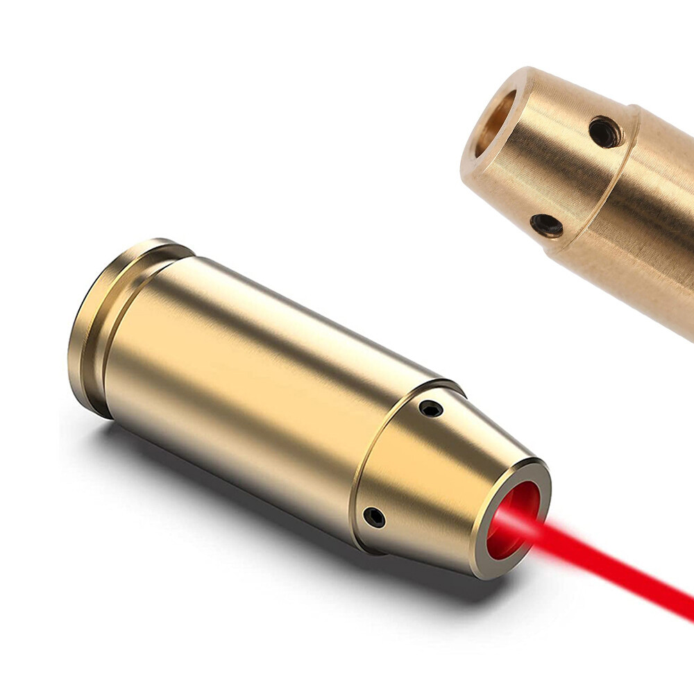 CAL 9mm Red Laser Bore Sight Brass Cartridge Bullet Shap Boresighter 6 Batteries