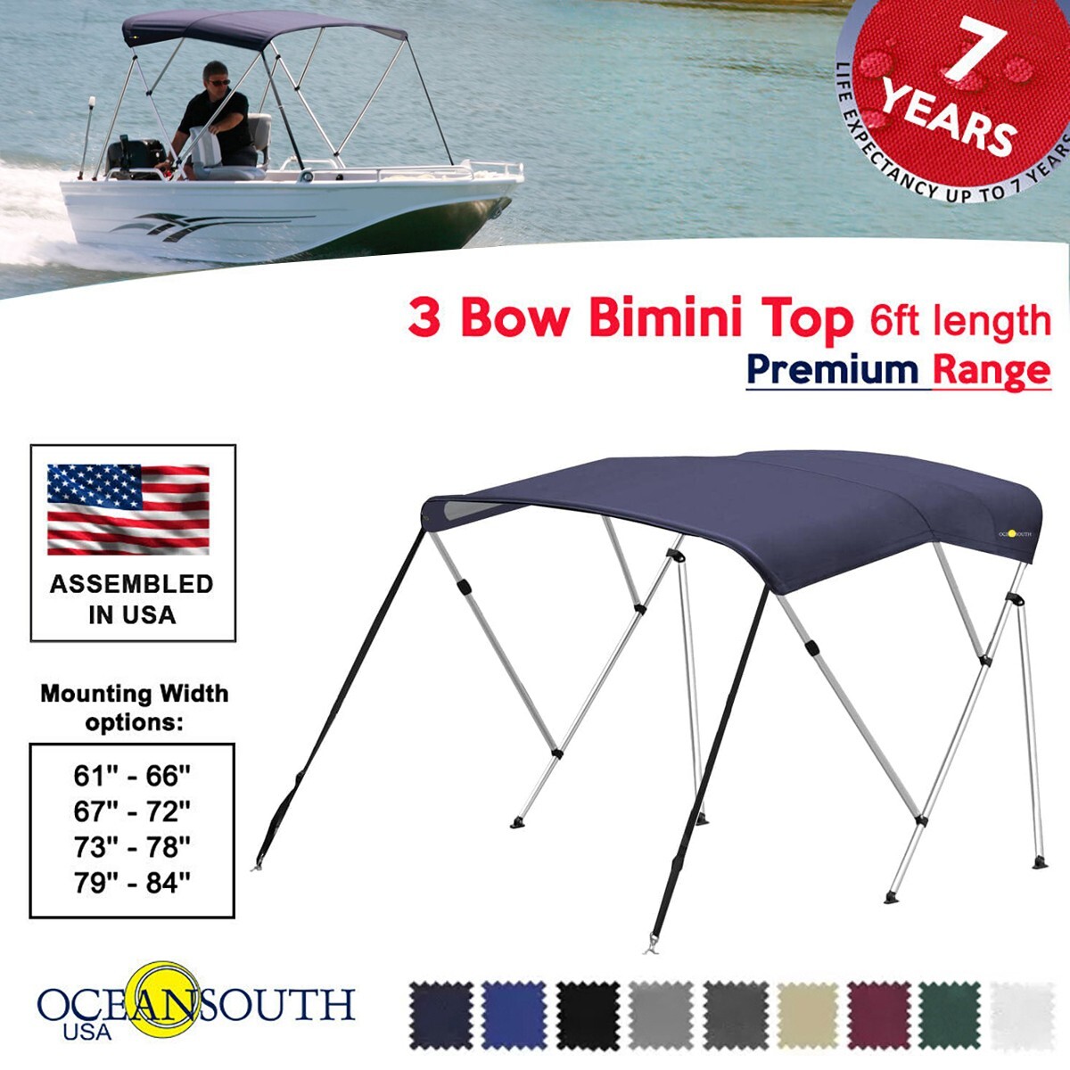 Oceansouth 3 Bow Bimini Top PREMIUM RANGE Boat Cover 6ft Long with Rear Poles