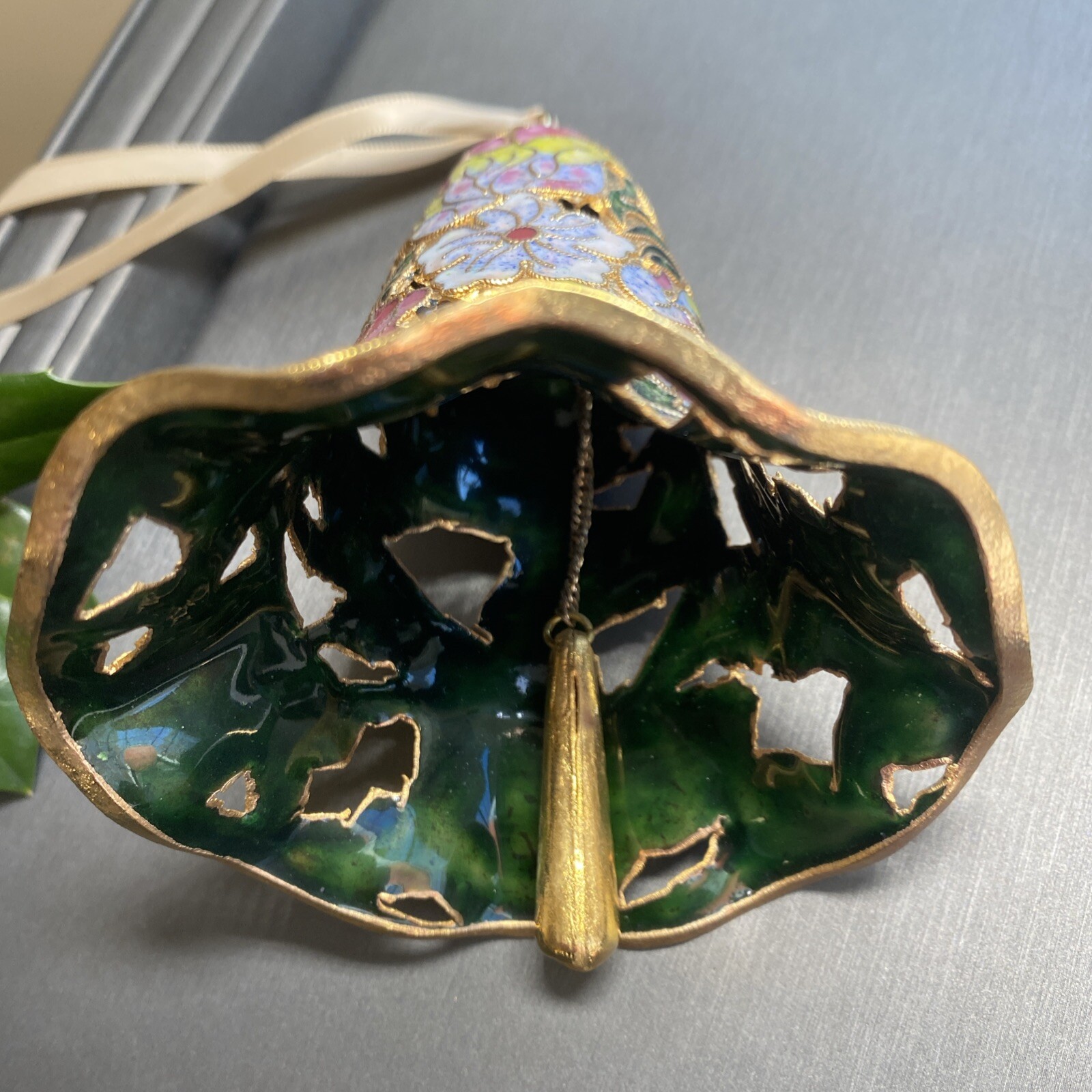 Vintage Bell Cloisonne Enamel Estate Pre-Owned Hand Crafted Bird Flower Pierced