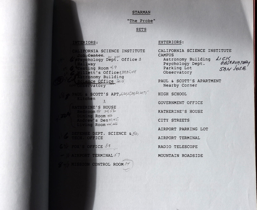 1986 Starman " The Probe " Original Screenplay Script First Draft