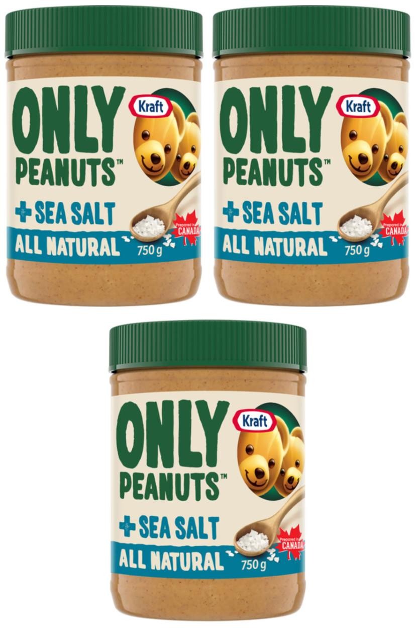 Kraft Only Peanuts All Natural Peanut Butter With Sea Salt 750g (3 Pack)