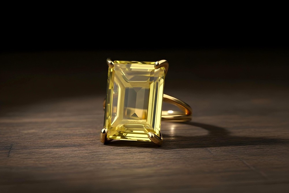 Lemon Quartz Ring Anemone 14k Gold Filled Emerald Cut Rectangle Stone
