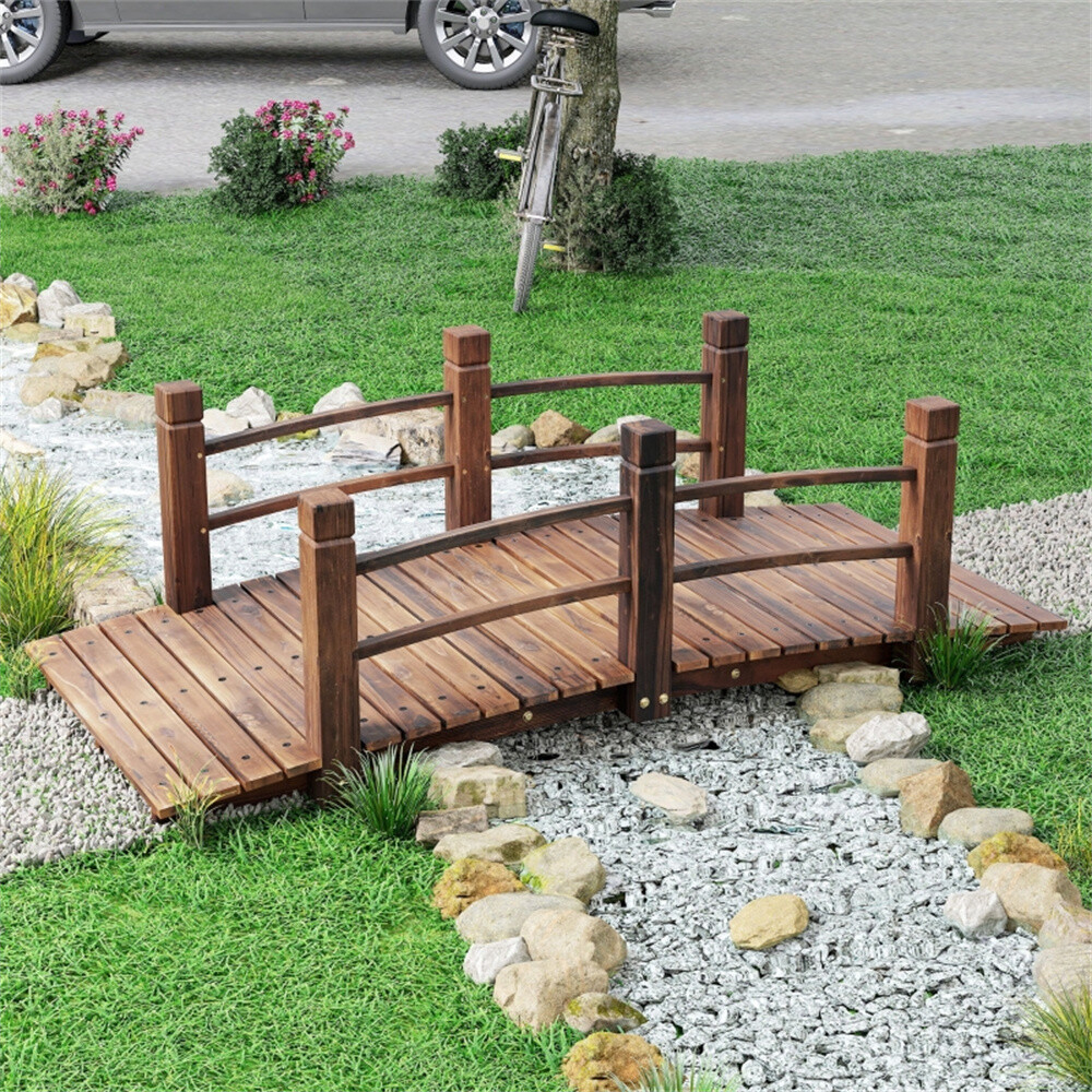 Wooden Garden Bridge Arc Footbridge Curved Bridge Frame with Side Rails