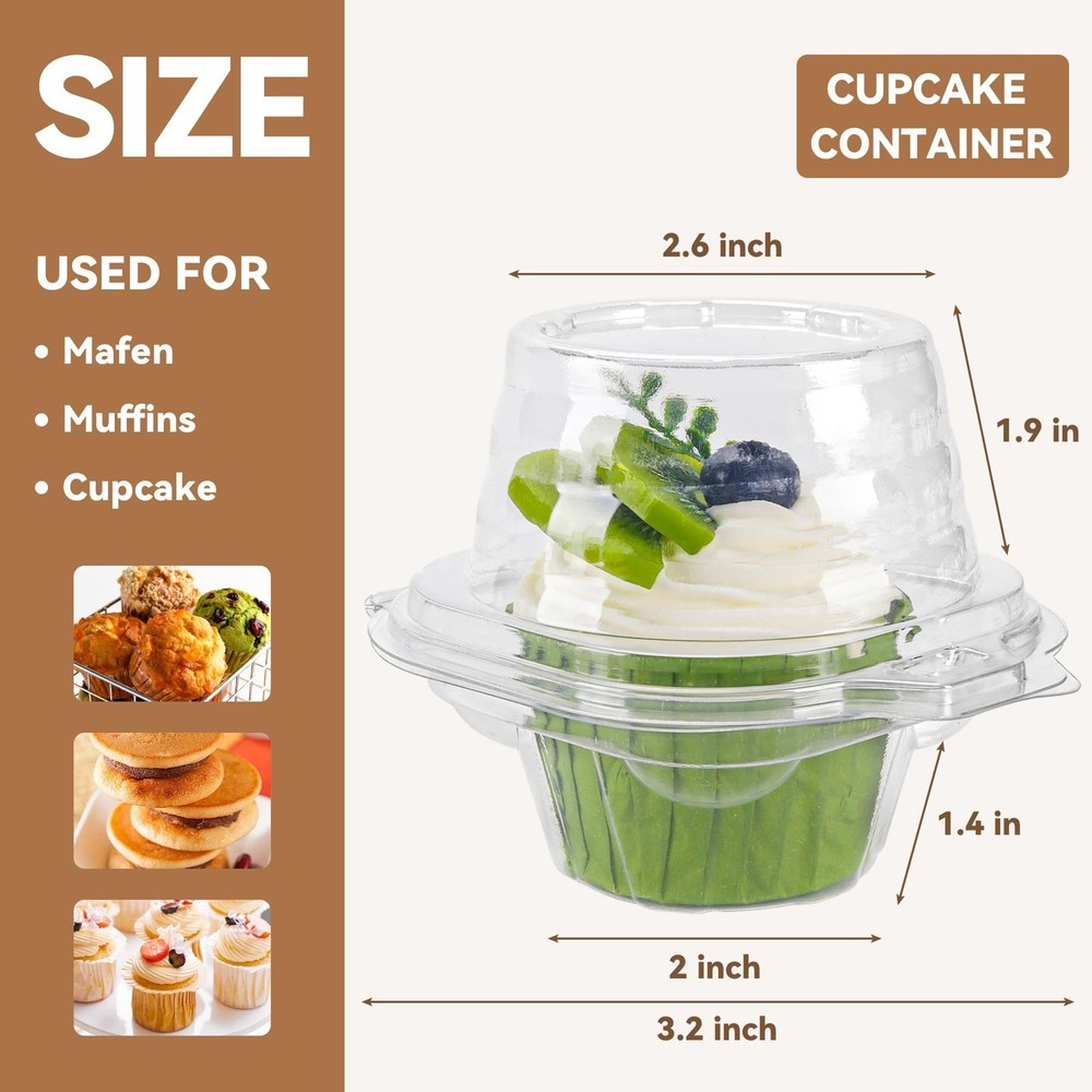 120 Pack Individual Cupcake Containers Plastic Cupcake Boxes Cupcake Holders ...