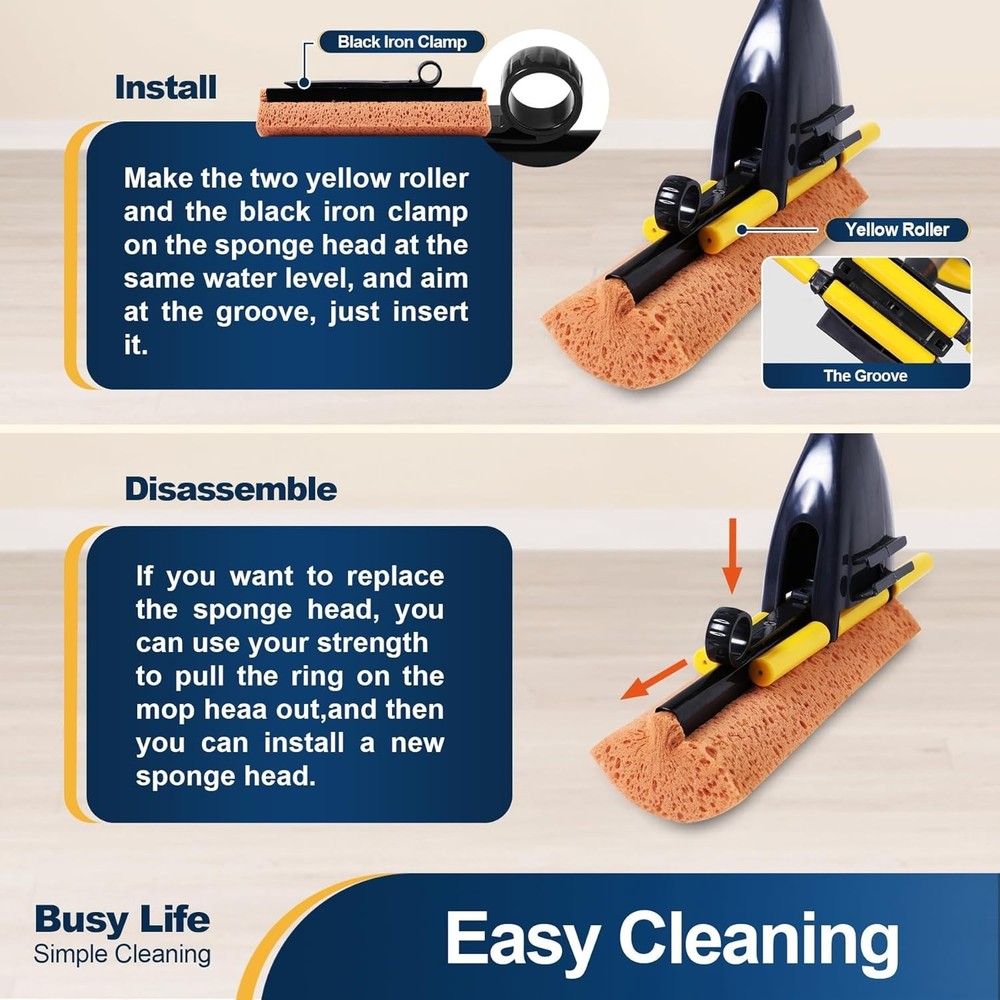 Honeycomb Sponge Mop for Easy Cleaning - Adjustable