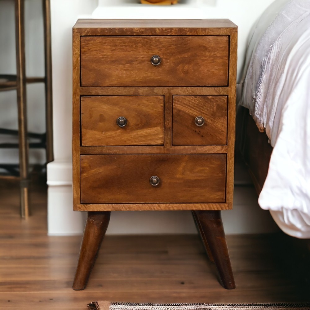 Solid Wood Multi Bedside, 4-Drawers, Chestnut, Brown