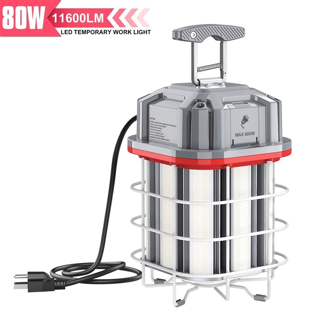 80W LED Temporary Work Light Construction Lights Warehouse Lighting Plug-n-Play