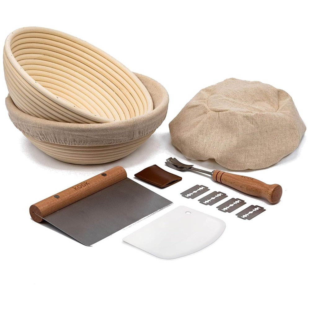 Authentic Sourdough Baking Set: 2 Rattan Proofing Baskets & Professional Tools