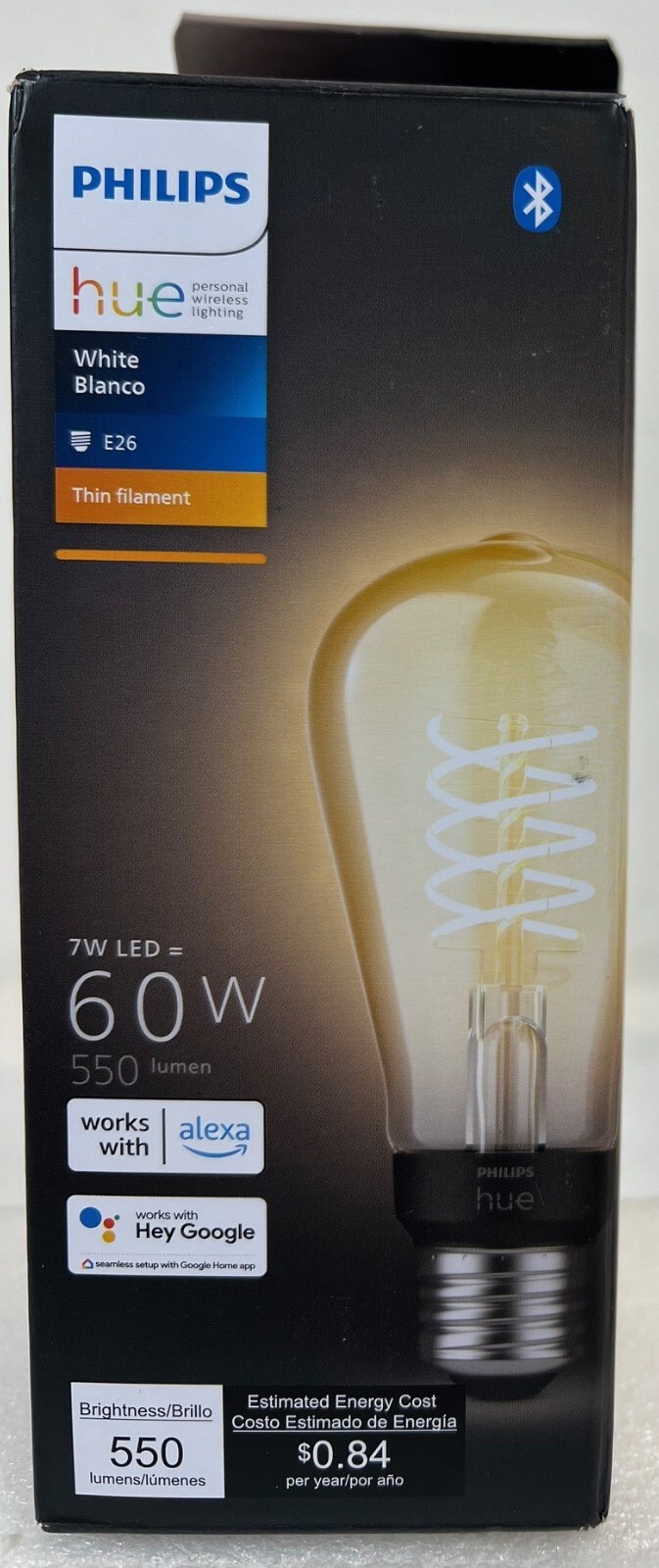 Philips Hue Filament ST19 Bluetooth 60W Equivalent Smart LED Bulb - White