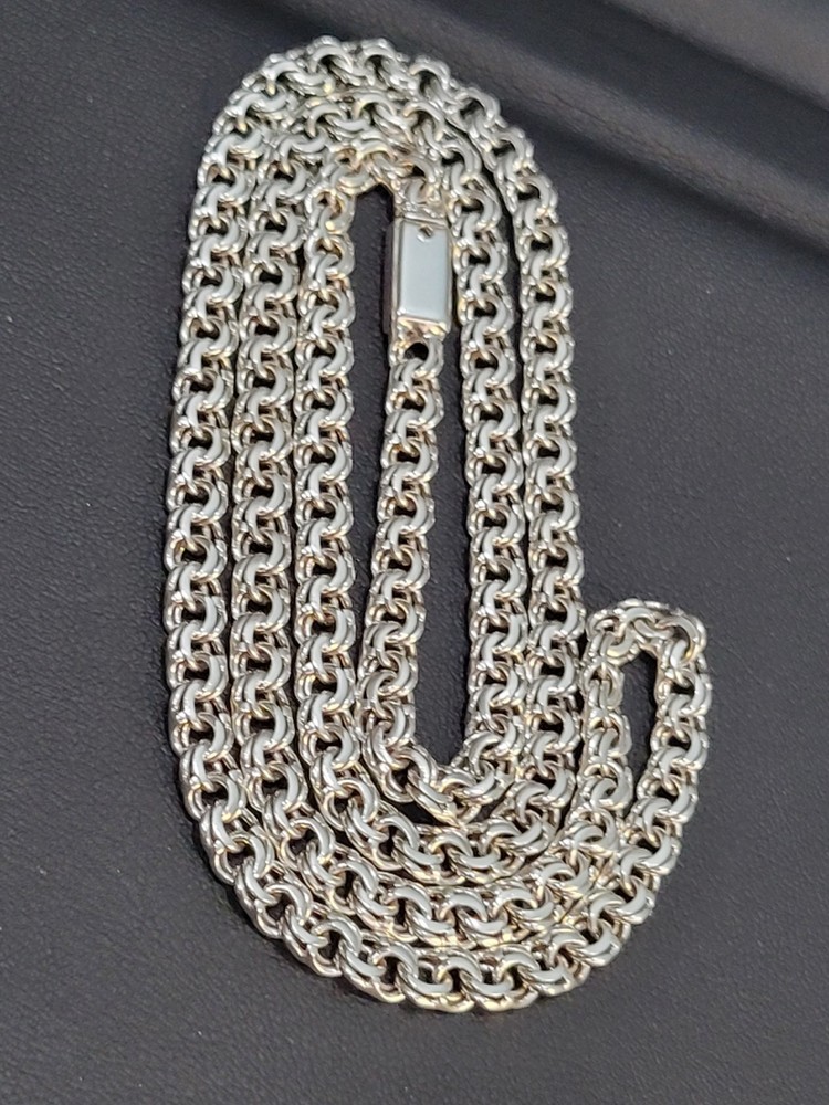 925 sterling silver Chino Link 22" mm Chain box Lock 24.0g Solid Cadena