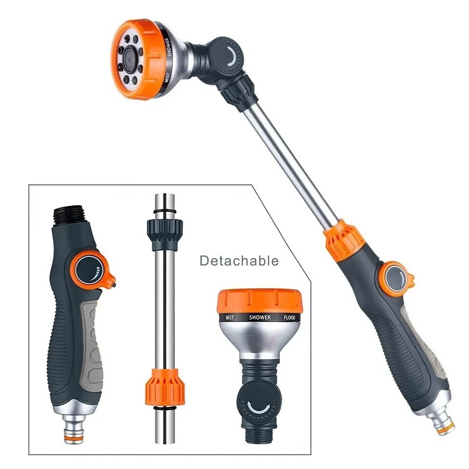Garden Hose Watering Wand Heavy Duty Nozzle Sprayer 8 Spray Patterns 18 In