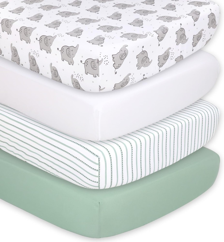 Elephant Crib Sheets 4-Pack Set - Soft & Breathable