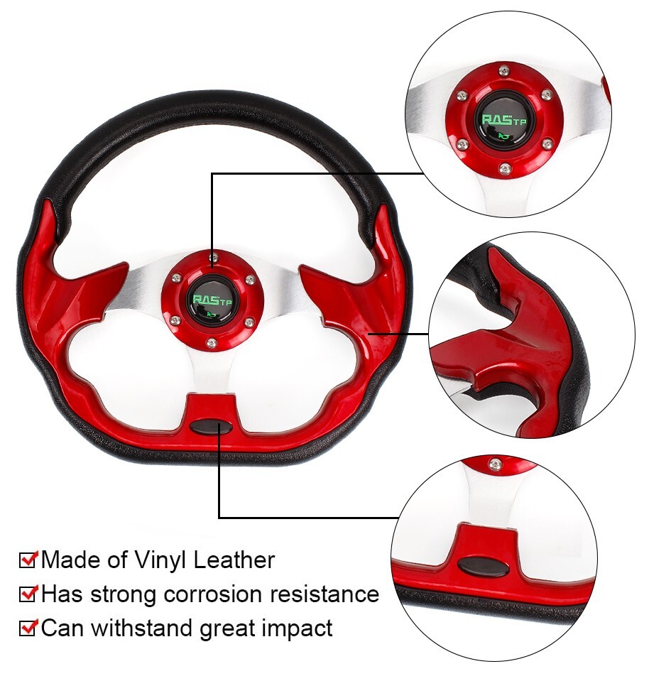 Universal 13" Red 6 Hole Steering Wheel w/Horn Button+Quick Release Adapter
