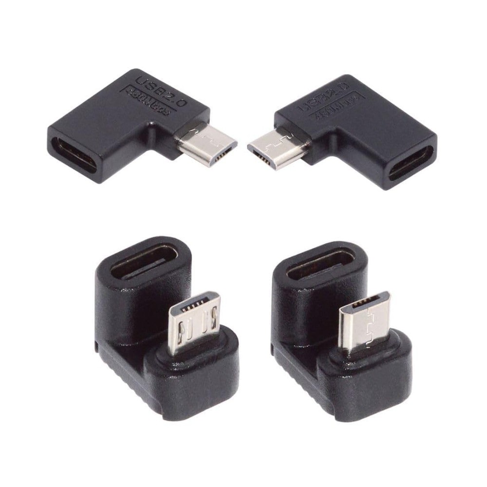 4-Pack Micro USB to USB-C Adapter 90/180° Angled Fast Charging 5V 2A