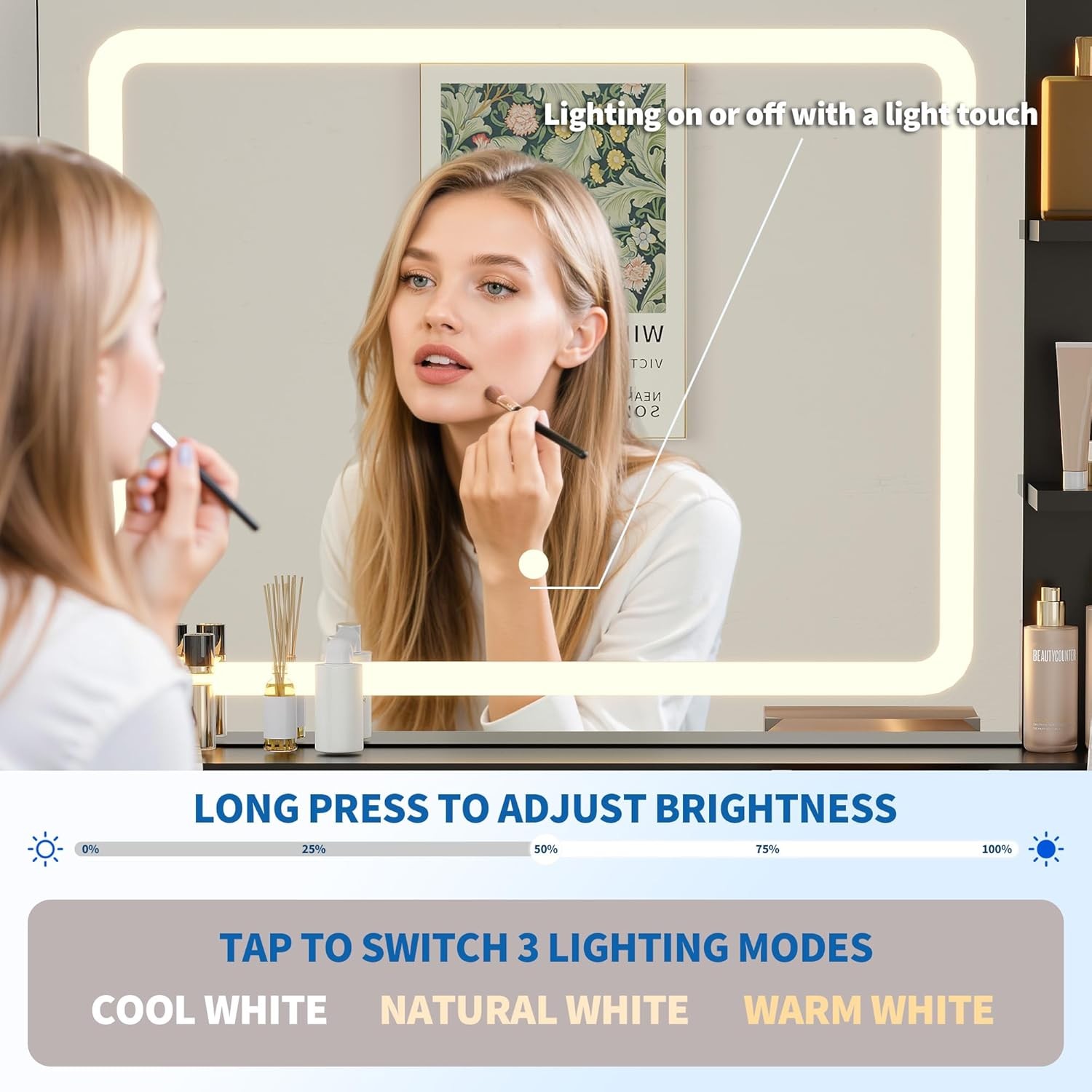 31 in Makeup Vanity Desk Table with Mirror and Lights, Power Outlet & Storage