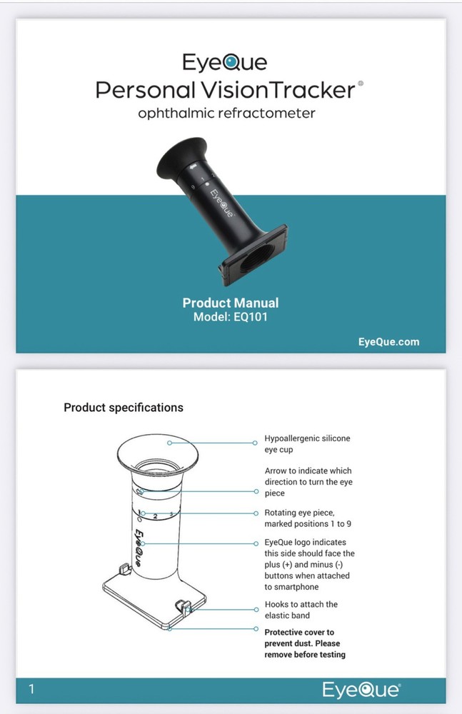 EyeQue Personal Vision Tracker Ophthalmic Refractometer Home Test