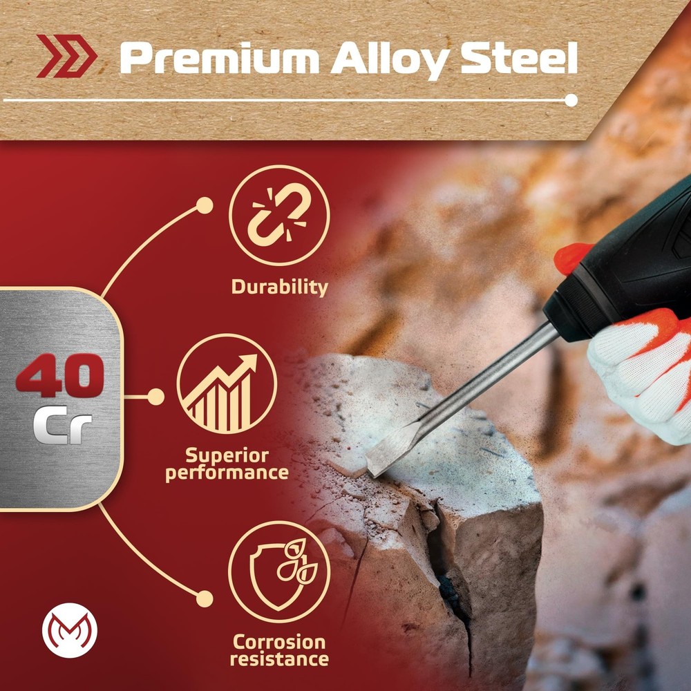 MonoPro SDS Plus Chisel Set for Rotary Hammer Drills, 6 PCS SDS Chisel Set In...
