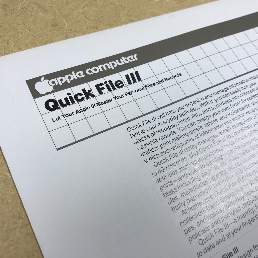 RARE Find FLYER Apple Computer "Apple III Quick File" 1982