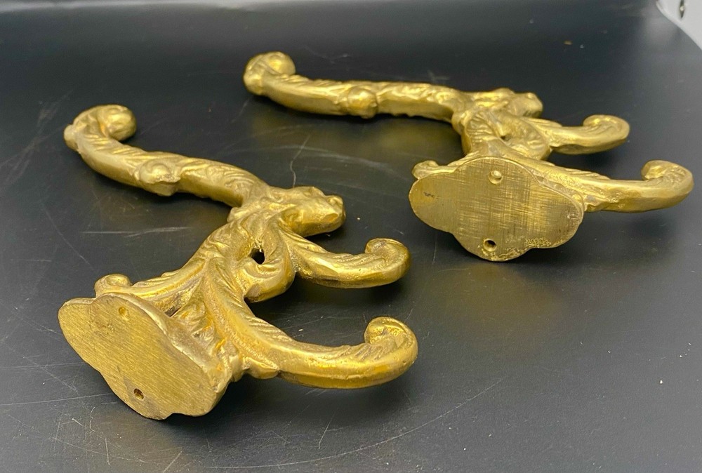 Pair of Brass Hall Tree Hat Coat Hooks~