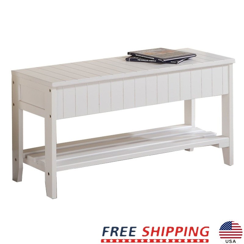 Solid Wood Shoe Bench Storage Easy Assembly Strong Construction Durable Unit New