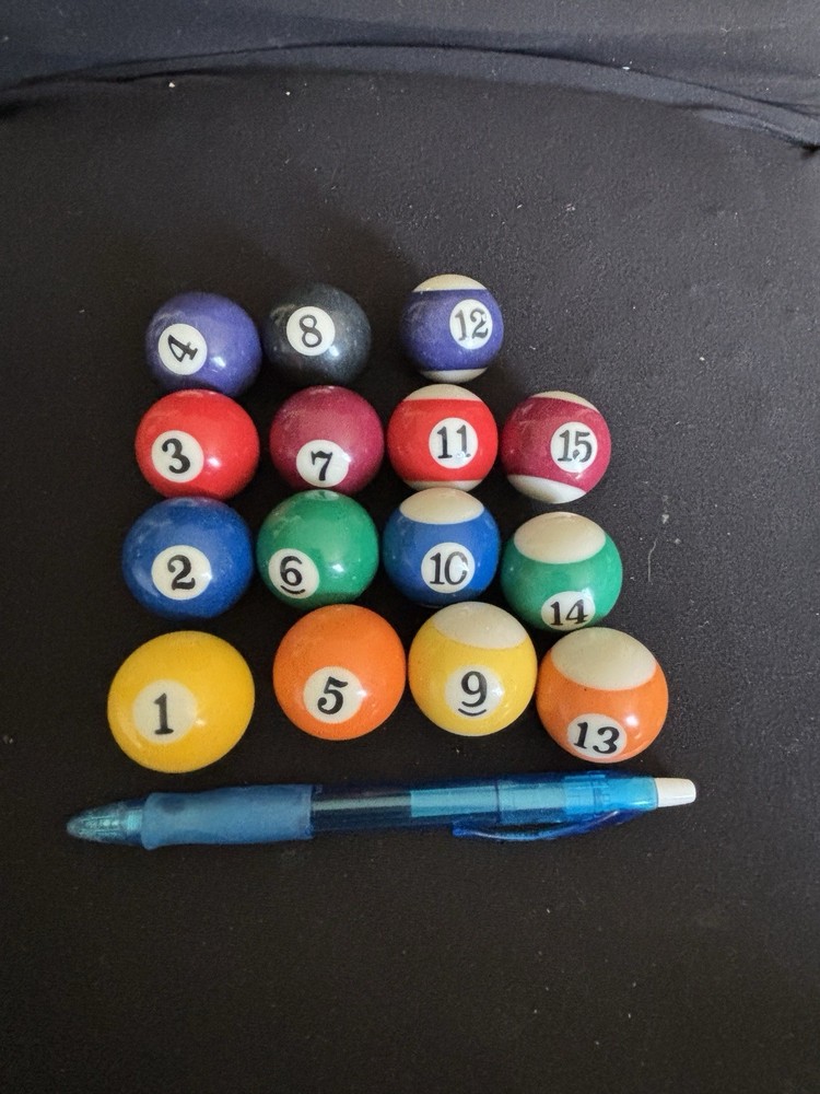 Billiard Pool Mini Balls Full Set 16pc Solid Stripe Cue Replacement Game Parts