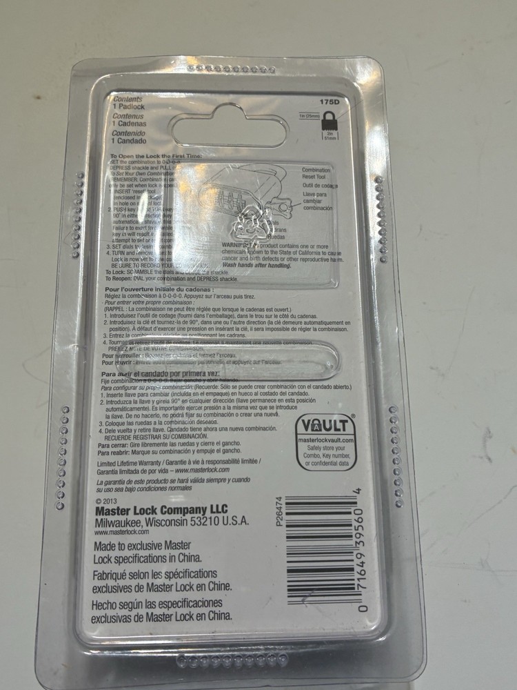 Master Lock 175D Combination Padlock Security Locker Combo R