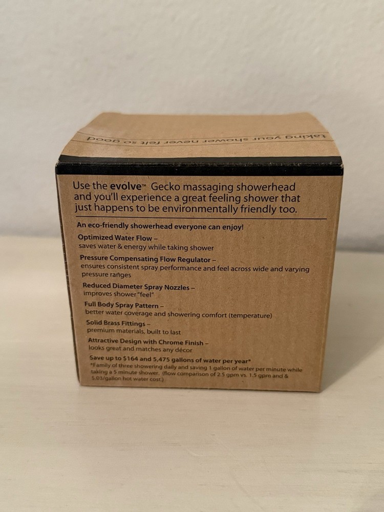 Evolve Chrome Gecko Massaging Shower Head Features Standard Massage New