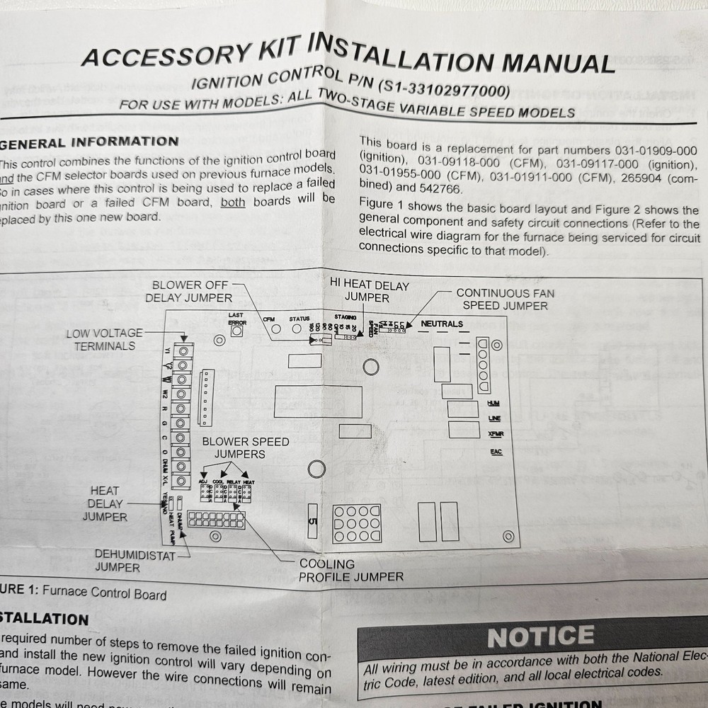 Source 1 S1-33102977000 Ignition Control Board Kit 2-Stage ECM New