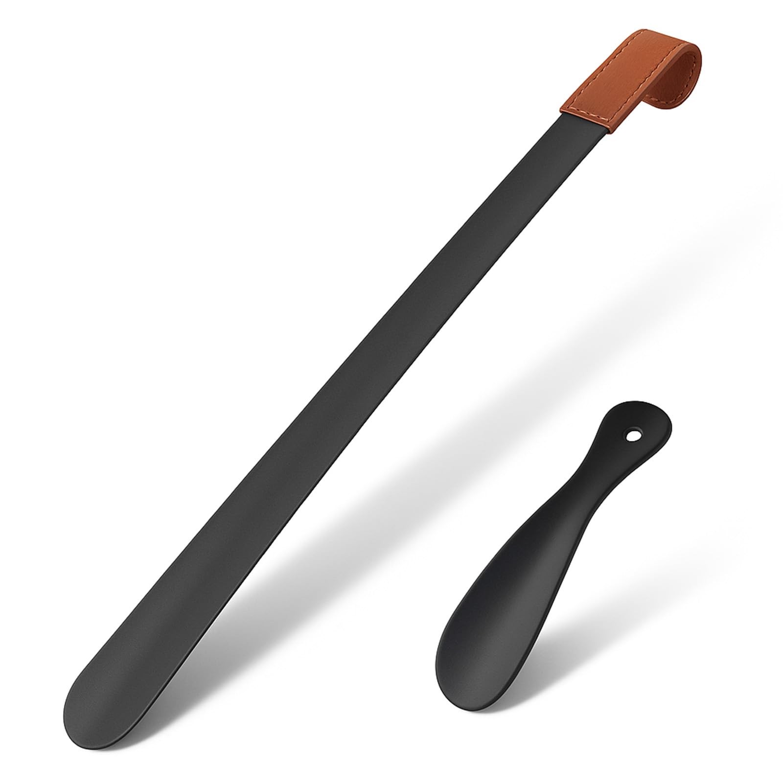 Amroicus Metal Shoe Horn Long Handle 16.5" & 7.5", 2 Pack S,L, Black