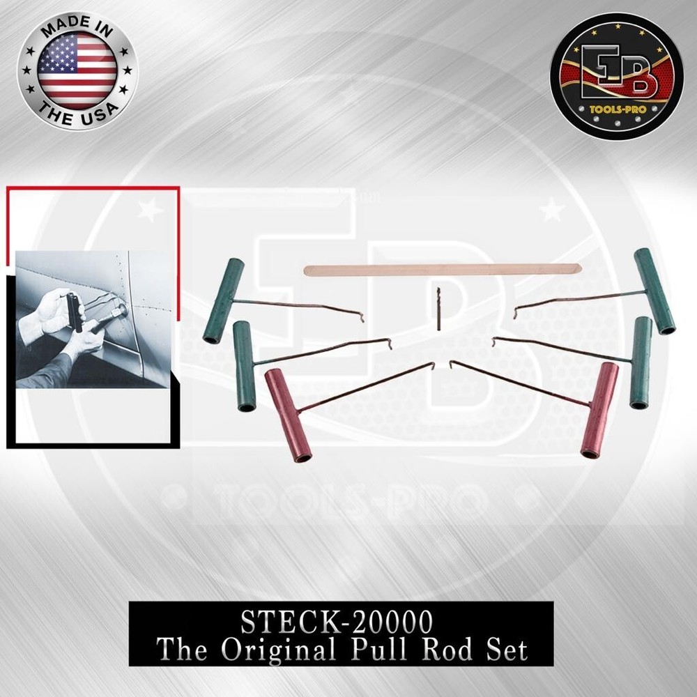 8pc Steck 20000 Original Pull Rod Set USA - Pick Pulls, Straight Edge, Drill Bit