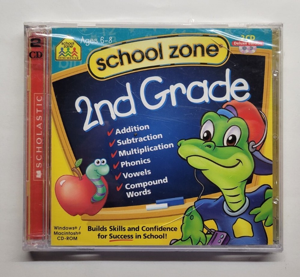 School Zone Second 2nd Grade Deluxe Edition (PC or Mac CD-ROM, 2003, Scholastic)