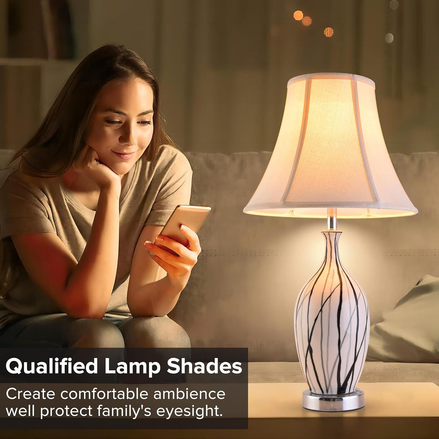 Creme White Bell Lamp Shades Set of 2 Medium Shade 6.7``Top X 13``Bottom X 10``H