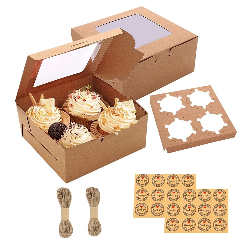 GUIFIER 24 Pack 4 Count Bakery Cupcake Boxes, Cookie Boxes with Window 6x6x3 ...