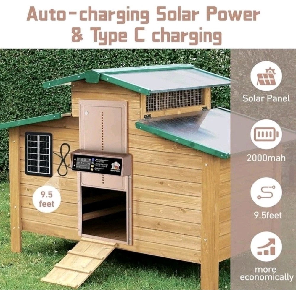 IBKINXX Automatic Chicken Coop Door Solar Powered with Timer & Light Sensor L...