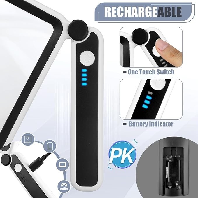 5X Magnifying Glass W/Light Rechargeable LED Handheld Reading Low Vision Seniors