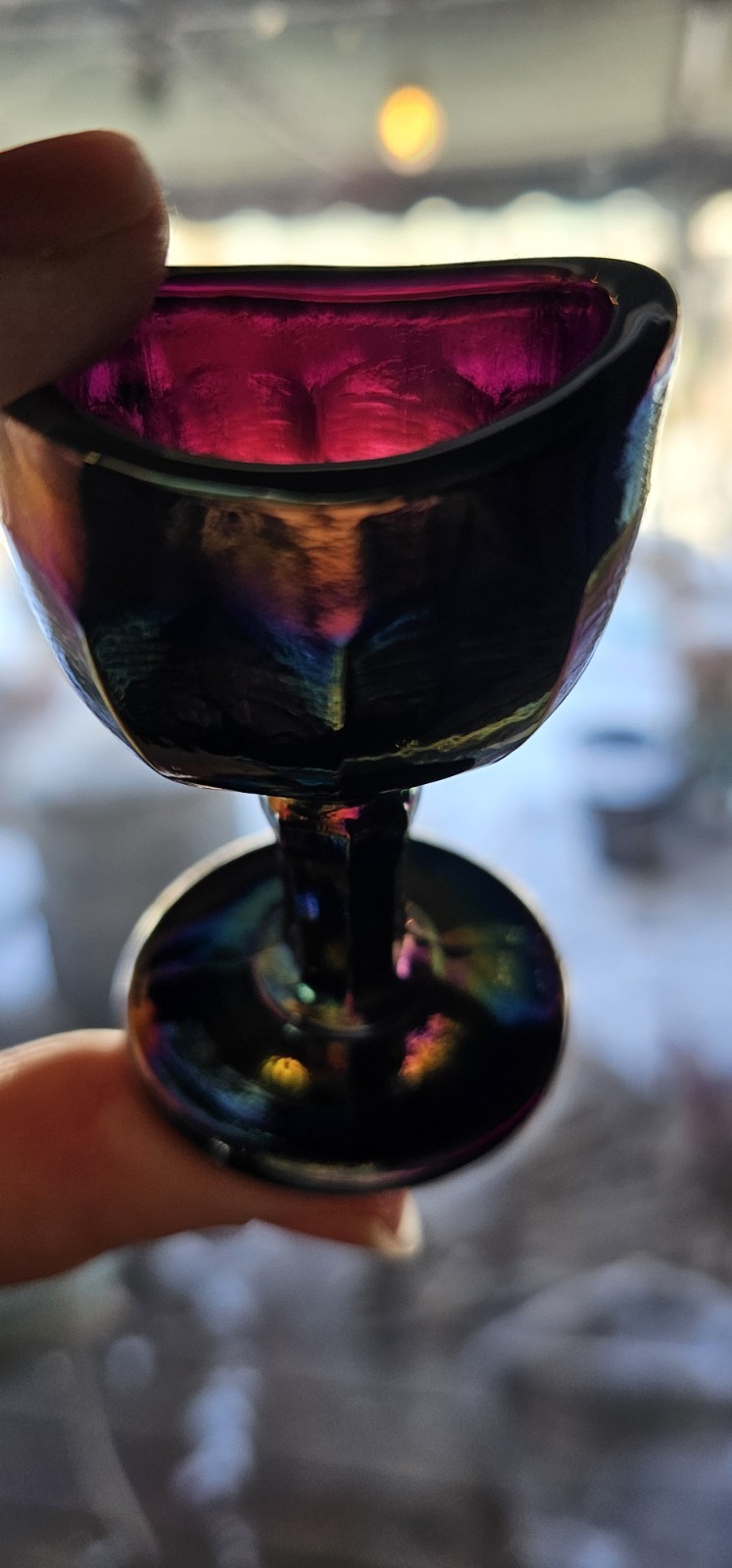 Lot 2 VTG Carnival Glass Eye Wash Cups Iridescent Optical Medical Amethyst