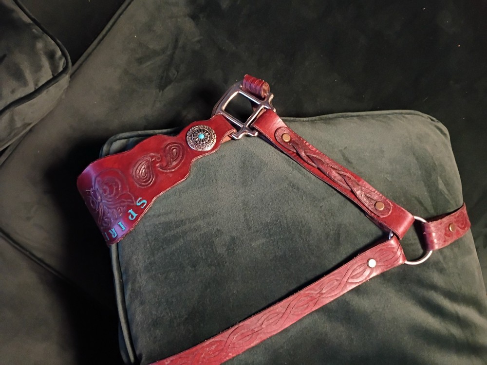 Custom hand tooled leather halter horse, any size or design