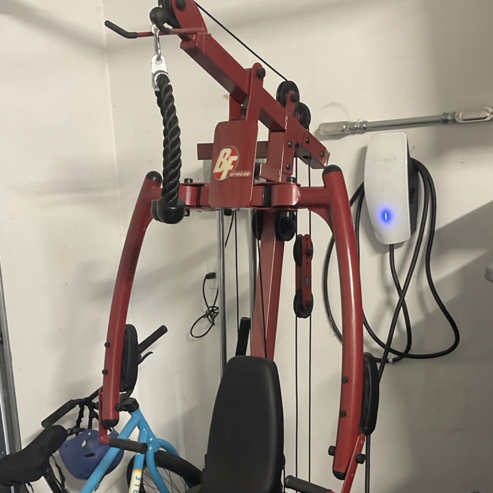 Body Solid Multi-Station Adjustable Home Gym Red/Black Cable System Weight Stack