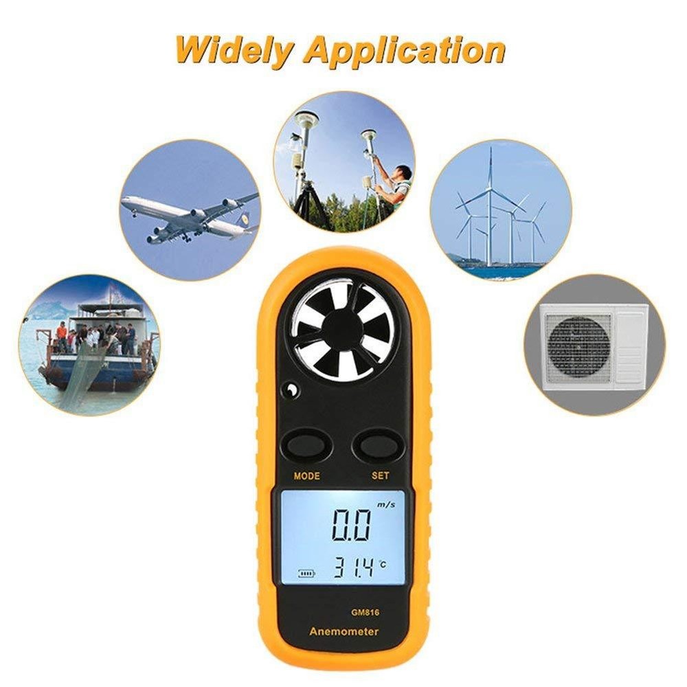 GM816 Digital Handheld Anemometer Wind Speed Meter Thermometer Sailing LCD