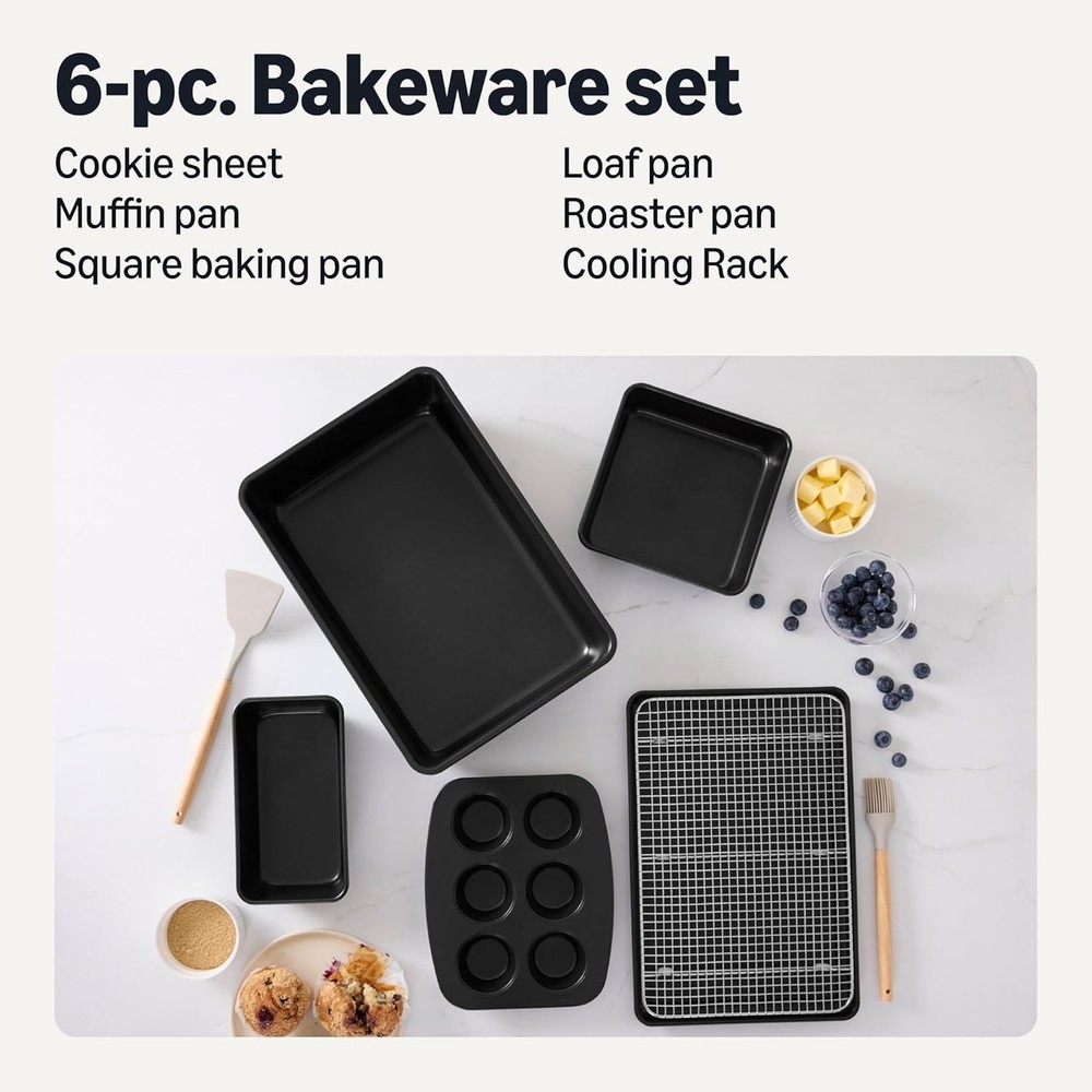 6 Piece Nonstick Bakeware Set Stackable Dishwasher and Oven-Safe