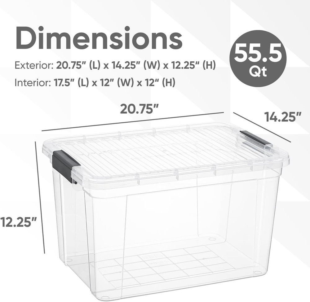 Superio Clear Storage Bins with Lids, 4 Pack- Plastic Storage Boxes - 49 Quart