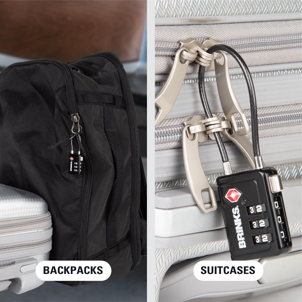 Brinks TSA Accepted Indicator Luggage Lock, Black Resettable 3Dial Combinati...
