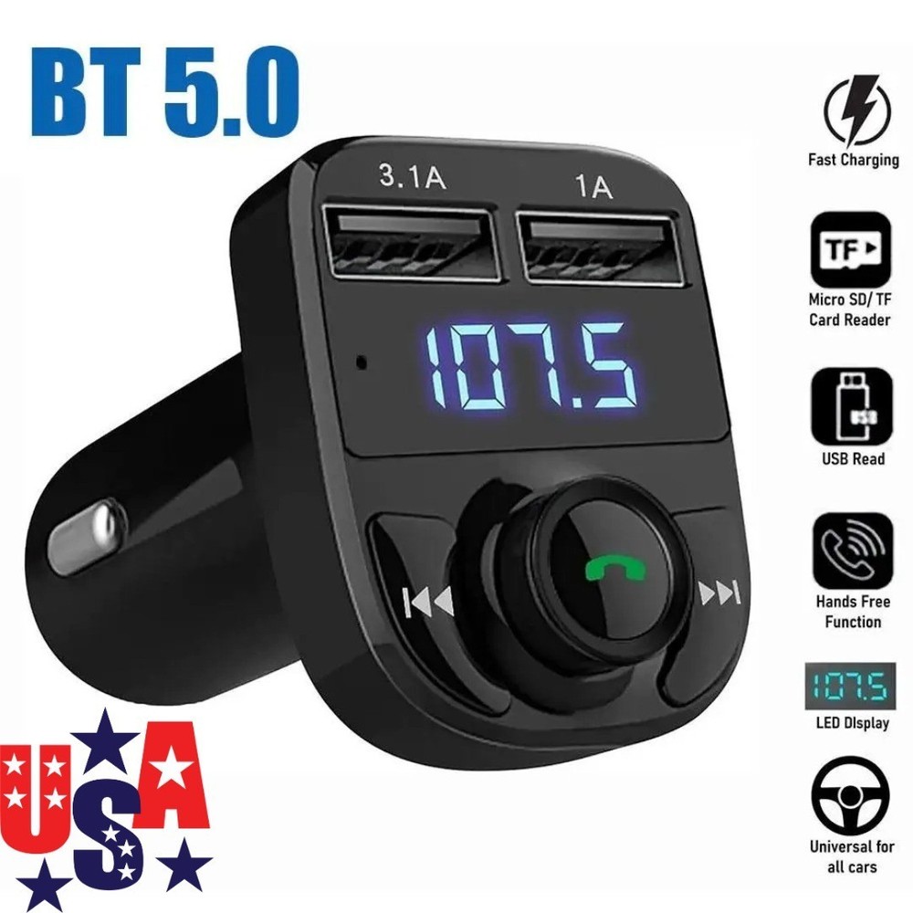 In Car Bluetooth FM Transmitter Radio MP3 Wireless Adapter Car Kit USB Charger 2